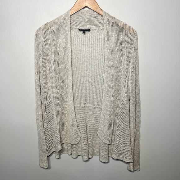 Eileen Fisher Sweater Beige Linen Open Knit Front Skirted Cardigan Boho Beachy S - Picture 1 of 5